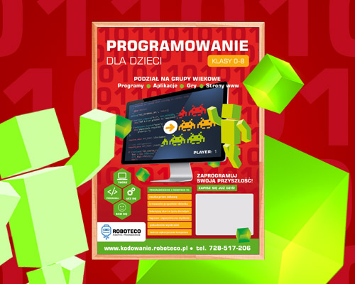 Projekt plakatu warsztaty dla dzieci – Roboteco Programowanie