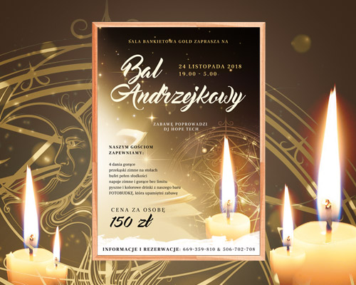 Plakat reklamowy na wydarzenie – Bal Andrzejkowy – Sala Gold