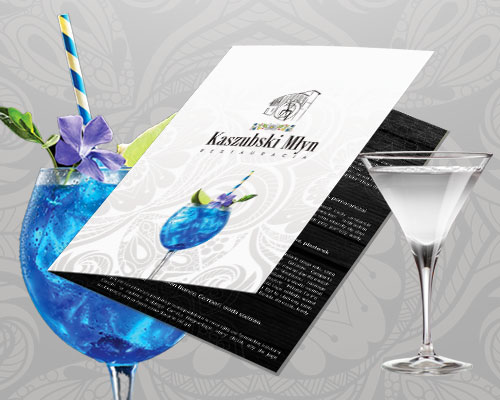 Projekt graficzny karta drinków dla restauracji – Kaszubski Młyn