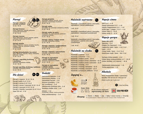 Projekt graficzny menu dla restauracji – Cela pod Różą