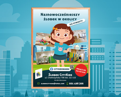 Plakat reklamowy dla żłobka – City Kids Warszawa