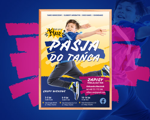Plakat reklamowy – zajęcia taneczne dla dzieci i młodzieży – Flesz