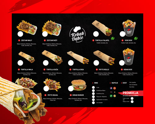 Grafika czarne menu dla restauracji – Kebab Dąbie