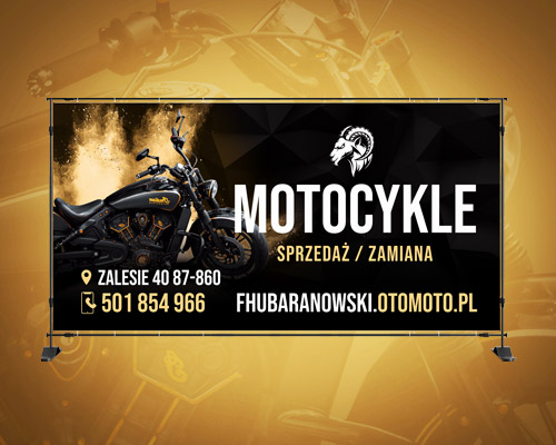 Czarno-złoty baner reklamowy dla salonu sprzedaży – Motocykle Baranowski