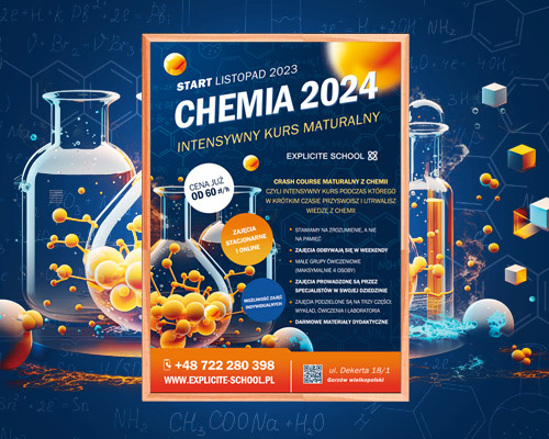 Plakat reklamowy dla korepetycji – Chemia 2024 – Explictie School