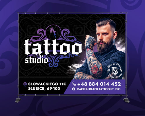 Projekt graficzny baner reklamowy – Studio Tatuażu Back in Black