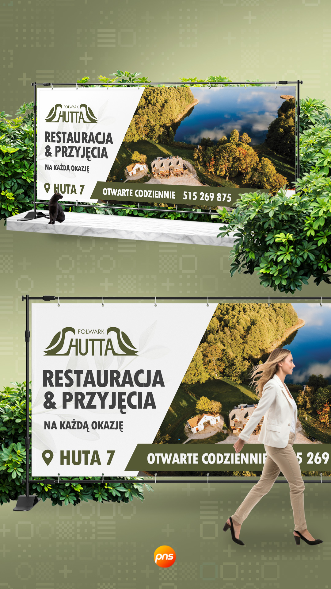 Baner Reklamowy Restauracji Hotelu Folwark Hutta Projekt Graficzny Pns